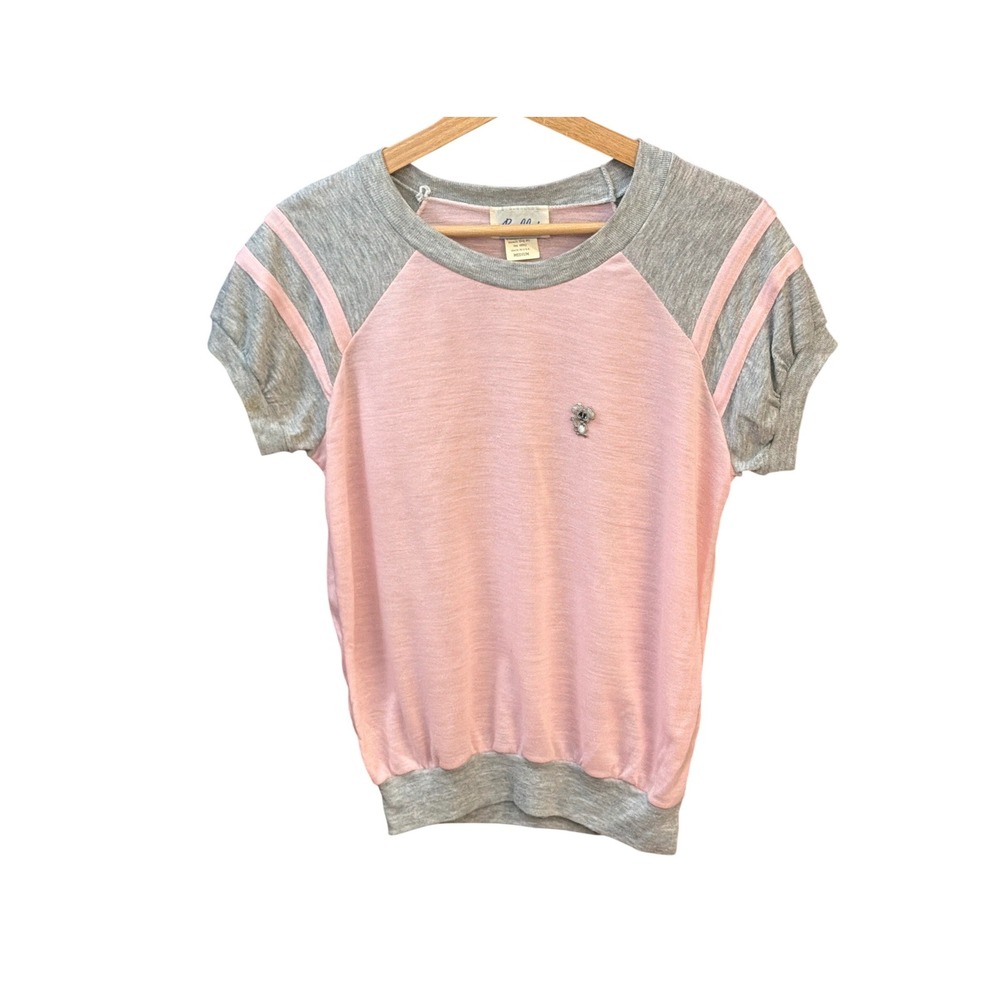 Vintage Ballet New York Raglan Top Retro Sporty Kawaii Pink Grey Mouse Medium